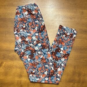 LuLaRoe Women's Floral Leggings - Blue and Orange